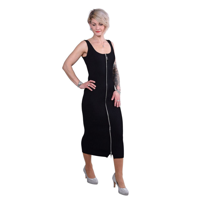 Michael Kors Kleid aus geripptem Stretch-Strick mit Reißverschluss schwarz Damen XS
