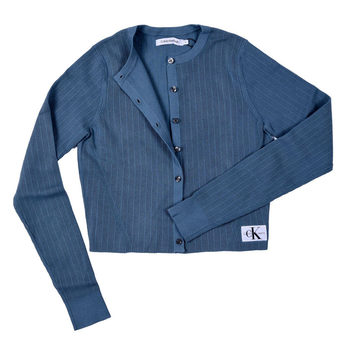Calvin Klein Strickjacke gerippt türkis Slim Fit Damen S