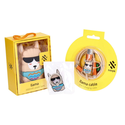 Produktbild Powerbank - Swipe Lama Kollektion 3 Teile Set Design Powerbank 3-in-1 Ladekabel Ringhalter