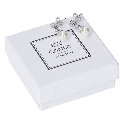 Produktbild Edelstahlarmband - Eye Candy Ohrringe Stecker Perle Zirkonia 925er Sterling Silber