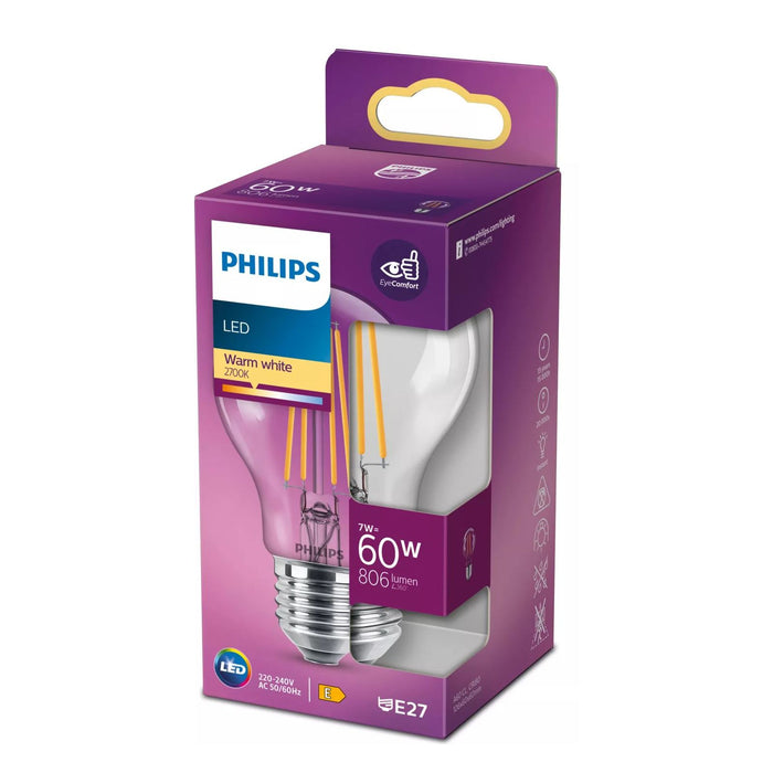 Philips 60 W A60 E27 LED-Filament-Lampe transparent