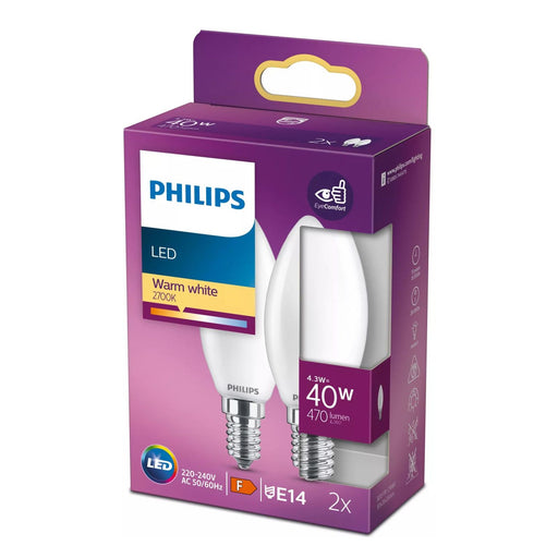 Produktbild Spezialleuchtmittel - Philips 40W B35 E14 Filament-Kerzenlampe 2er-Pack Milchglas