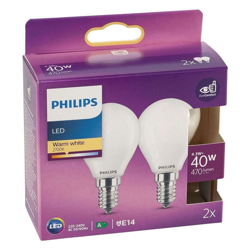 Produktbild Spezialleuchtmittel - Philips 40W P45 E14 Filament-Kerzenlampe 2er-Pack Milchglas