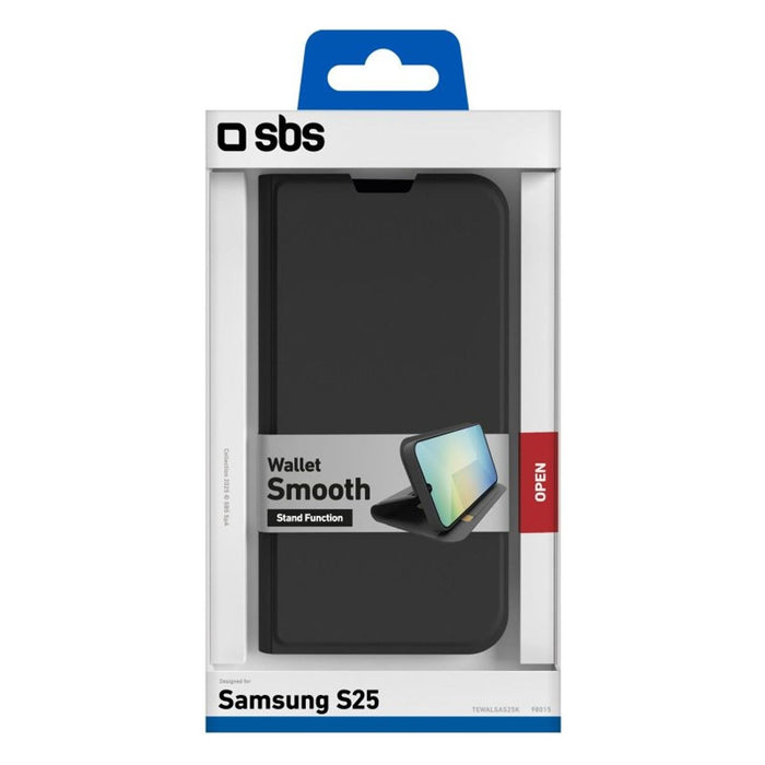SBS Wallet Smooth Klapphülle Schwarz passend für Samsung Galaxy S25