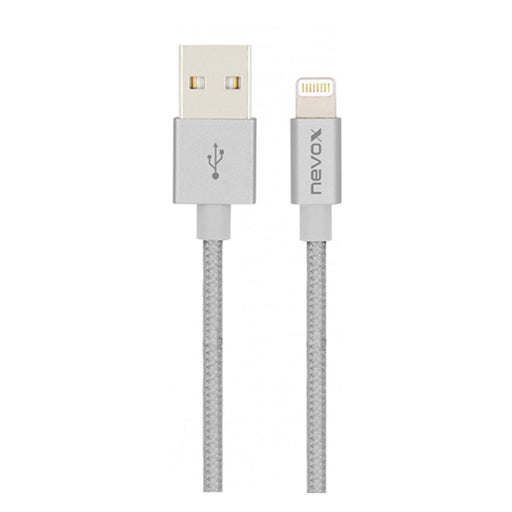 Produktbild Lightningkabel - nevox Lightning USB Datenkabel 2m silbergrau Nylon geflochten