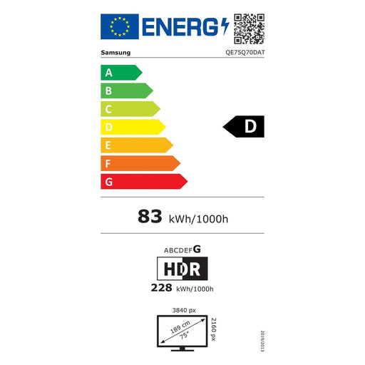 Produktbild QLED-Fernseher - Samsung Q70D QE75Q70DATXXH Fernseher 190,5 cm (75"