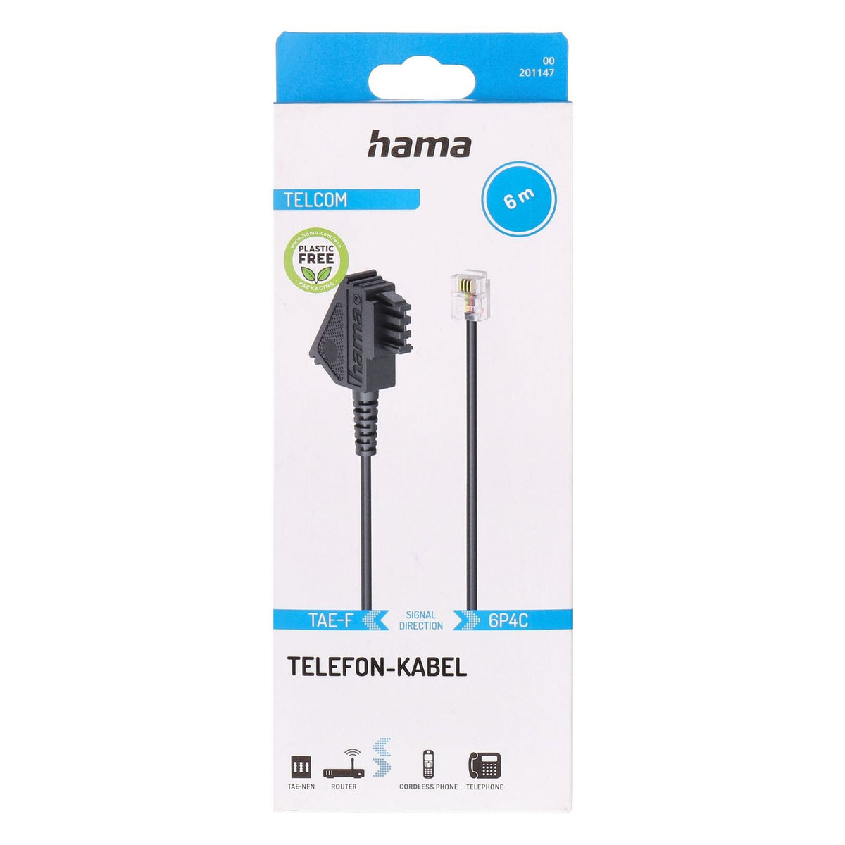 Produktbild Verlängerungskabel - Hama Telefon Kabel 6m schwarz