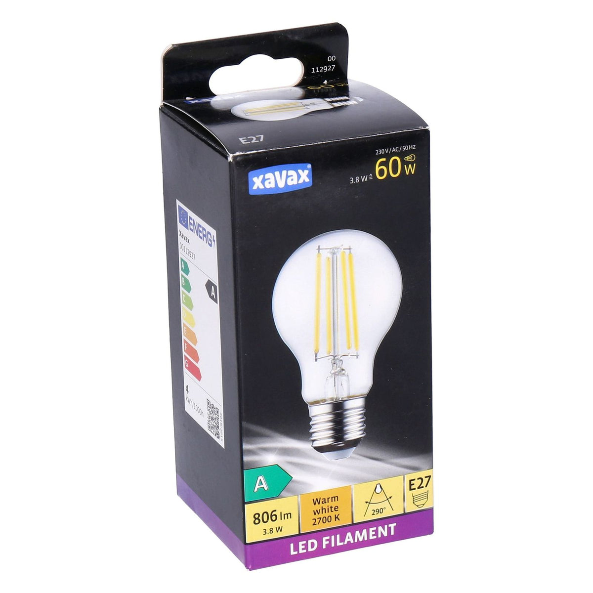 Produktbild LED-Filament - Xavax E27 LED Filament A60 Birne warmweiß 3.8W=60W 806lm