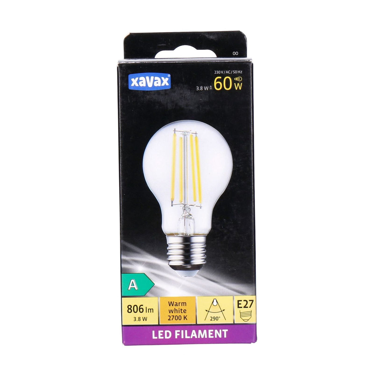 Produktbild LED-Filament - Xavax E27 LED Filament A60 Birne warmweiß 3.8W=60W 806lm
