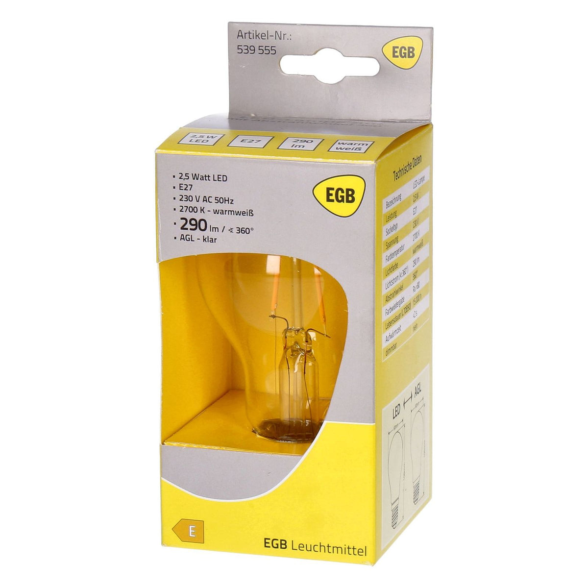 Produktbild LED-Leuchtmittel - EGB LED Lampe AGL E27 2,5W 290lm warmweiß mit Abstrahlwinkel 360°