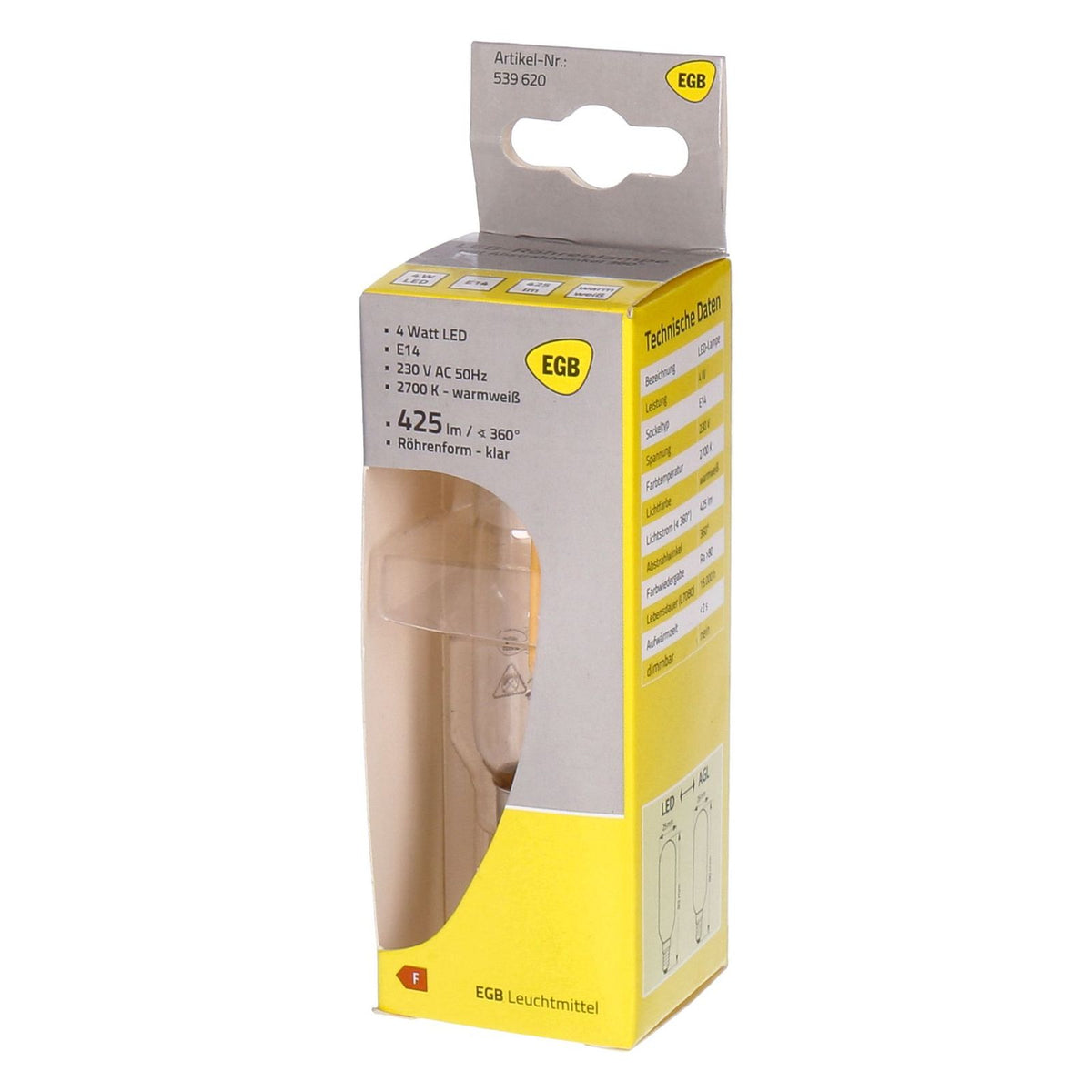Produktbild LED-Leuchtmittel - EGB LED Röhrenlampe E14 4W 425lm warmweiß