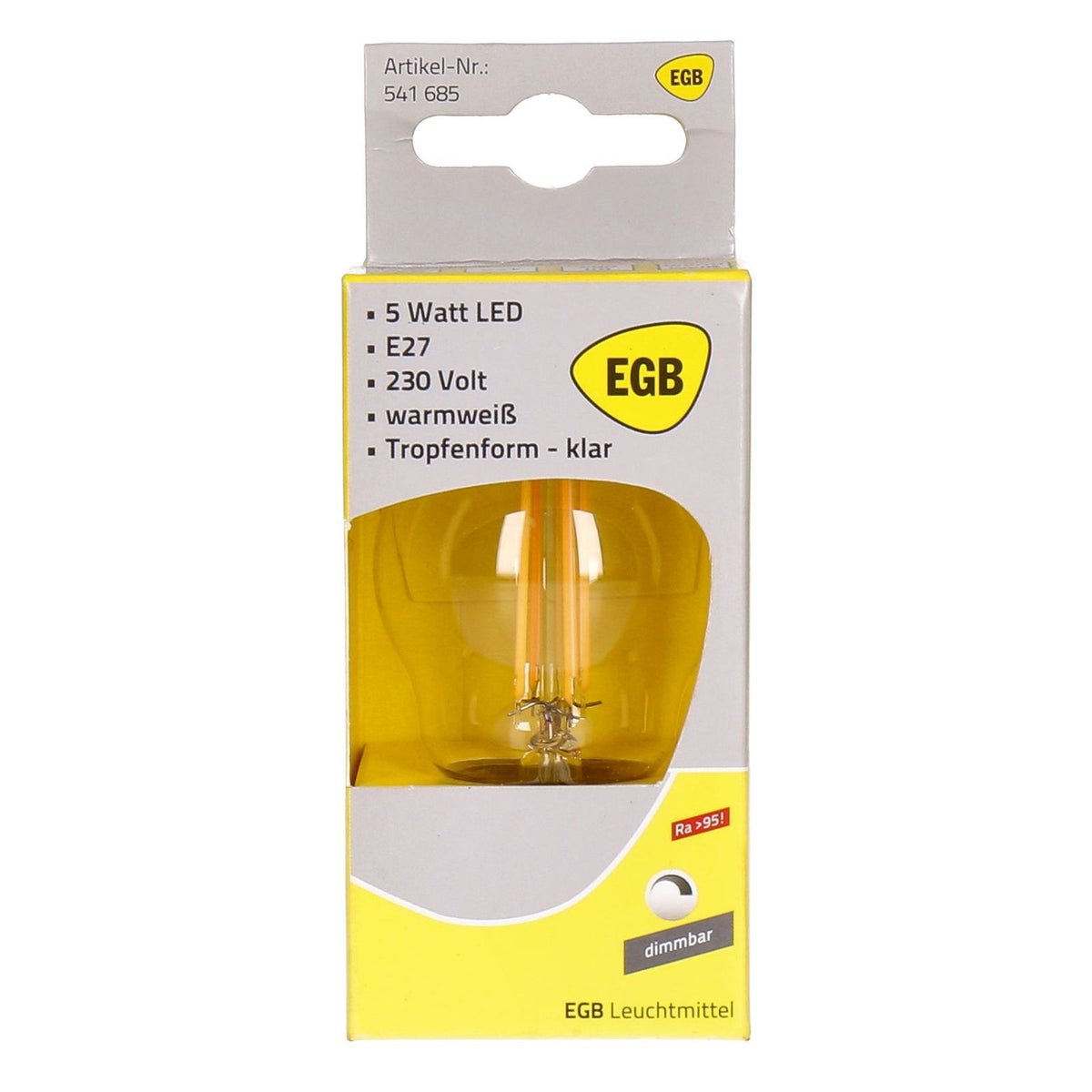 Produktbild LED-Leuchtmittel - EGB LED Tropfenlampe E27 5W dimmbar warmweiß 480lm