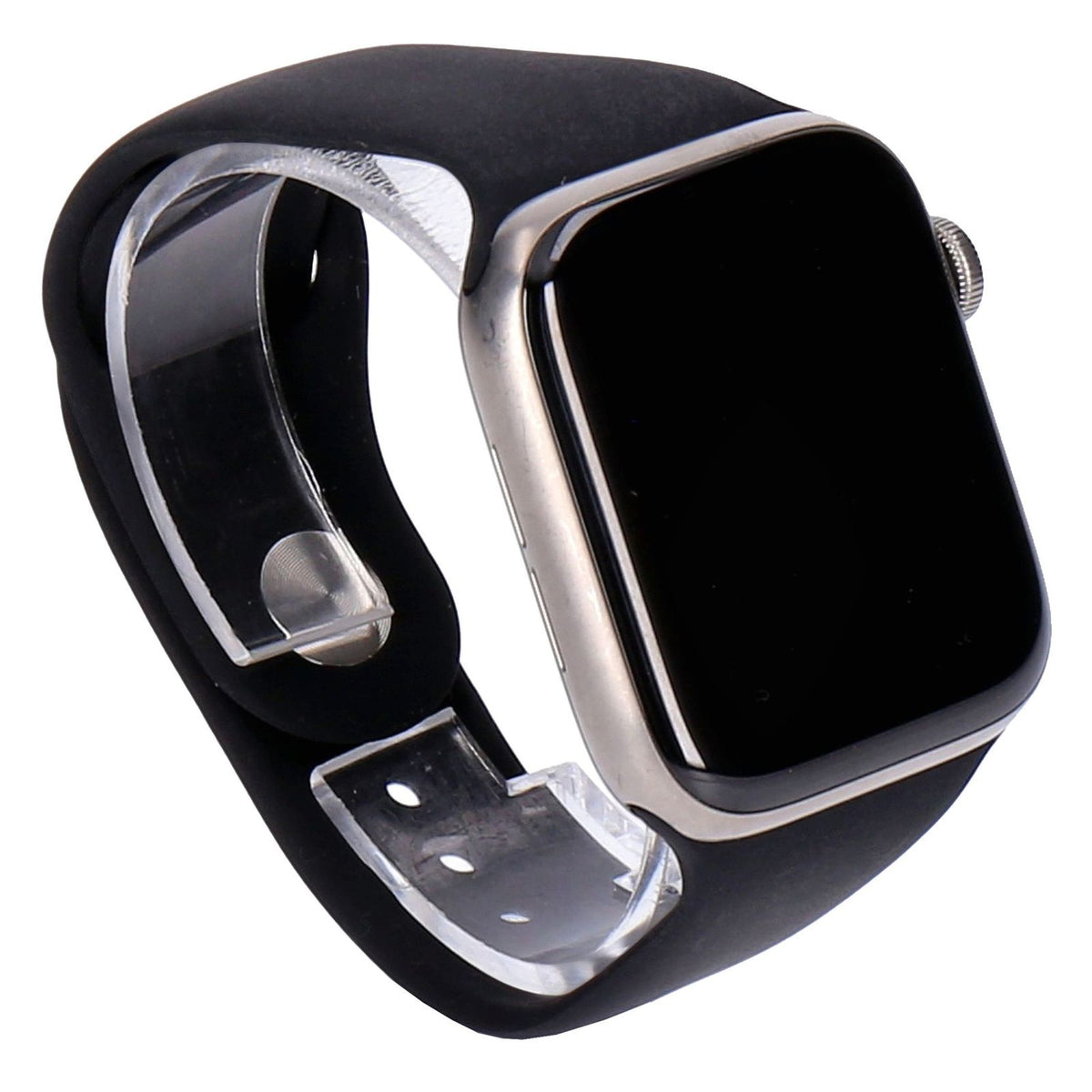 Produktbild Smartwatch - Apple Watch Series 6 44mm GPS + 4G Titan Natur Titangehäuse mit Silikonarmband Schwarz