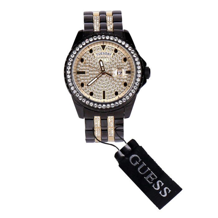 GUESS Men Gold Herrenuhr mit goldenem runden Zifferblatt und Quarzwerk 44mm Edelstahl Armband