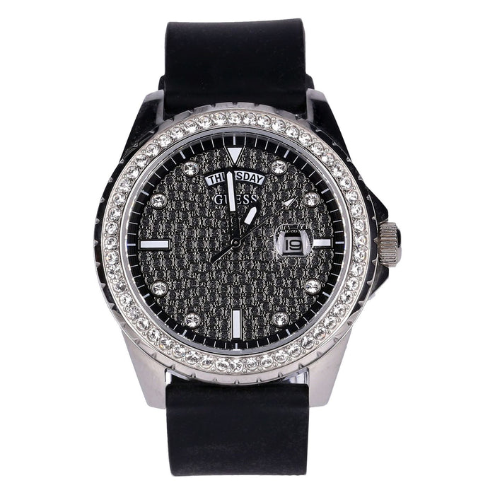 Guess Silver Round Dial Quartz Analog Men Silikon Armband