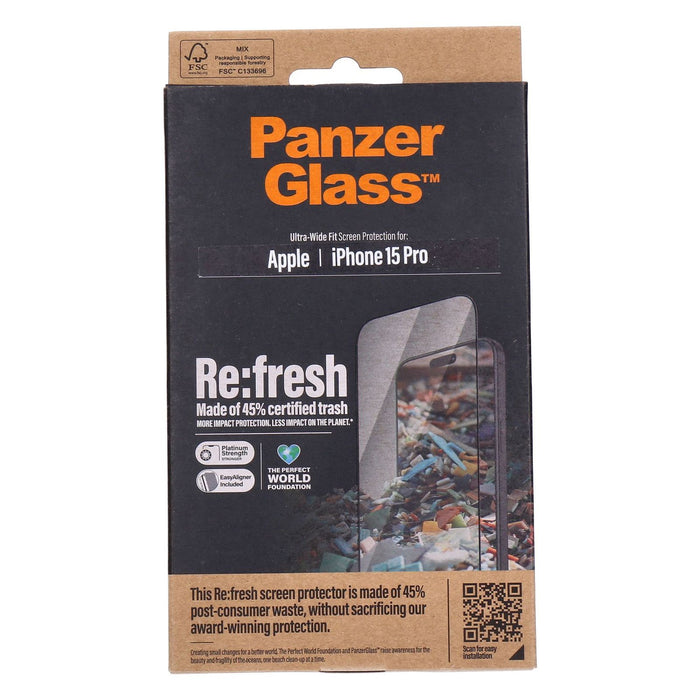 PanzerGlass Displayschutz Glas für Apple iPhone 15 Pro mit Einbaurahmen Ultra-Wide Fit