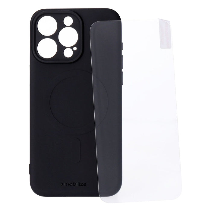 Mobilize Protection Pack iPhone 15 Pro Max Silikon Case schwarz und Displayschutz
