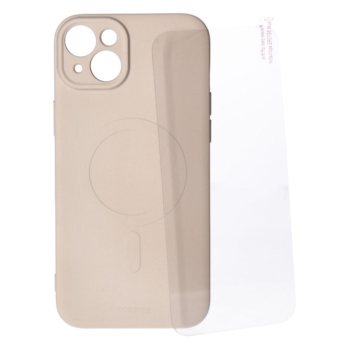 Mobilize Protection Pack iPhone 15 Plus Silikon Case creme und Displayschutz