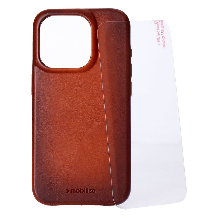 Mobilize Protection Pack iPhone 15 Leder braun Ledercase braun und Displayschutz
