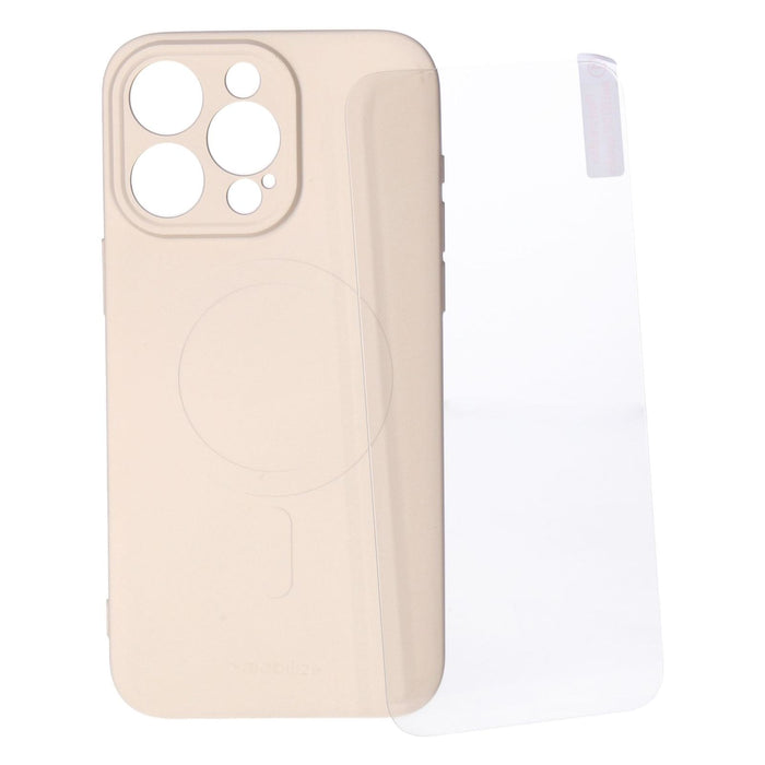 Mobilize Protection Pack iPhone 15 Pro Max Silikon Case creme und Displayschutz