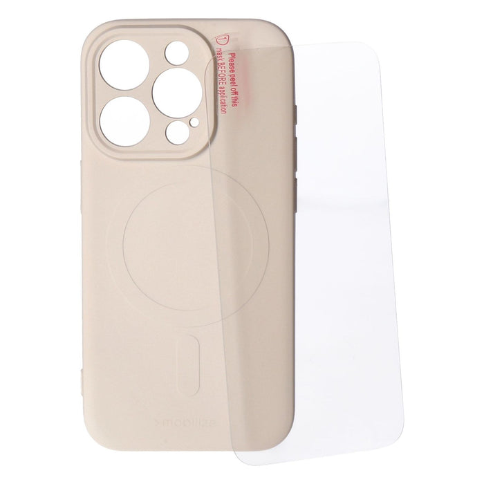 Mobilize Protection Pack iPhone 15 Pro Silikon Case creme und Displayschutz