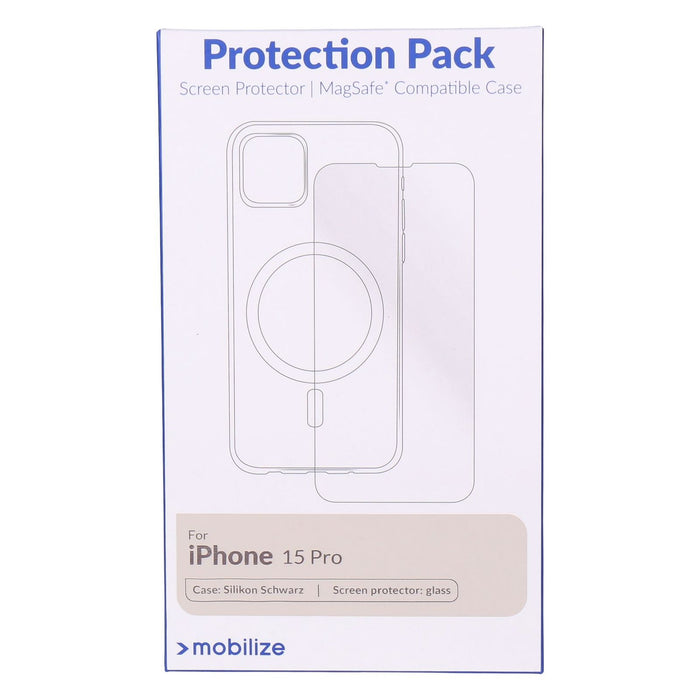 Mobilize Protection Pack iPhone 15 Pro Silikon Case schwarz und Displayschutz