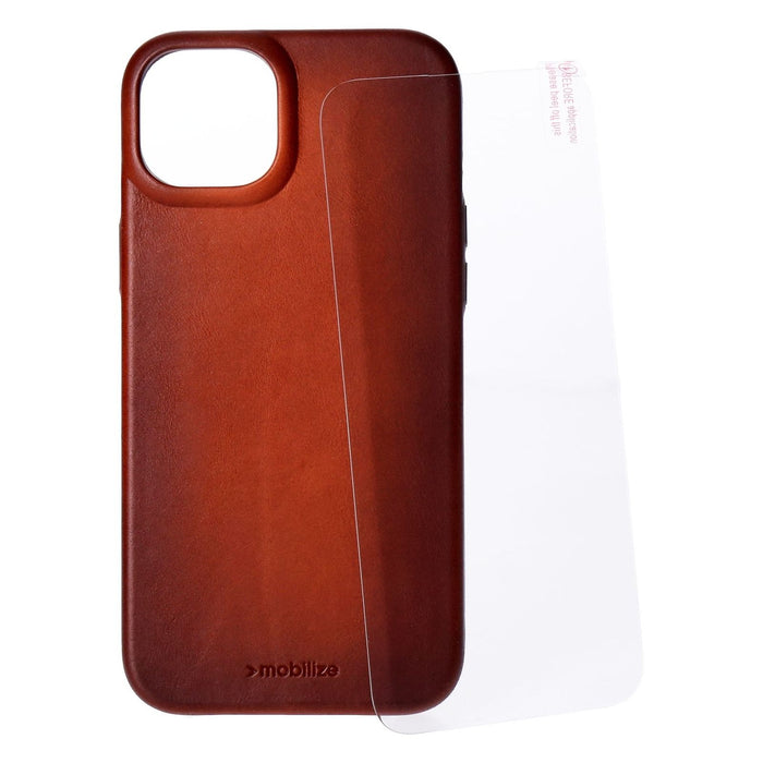 Mobilize Protection Pack iPhone 15 Plus Ledercase braun und Displayschutz