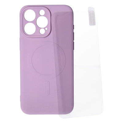 Protection Pack iPhone 15 Pro Max Silikon Case lavendel und Displayschutz