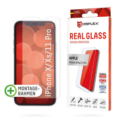 Produktbild Displayschutzglas - Displex Real Glass iPhone X/ XS/ 11 Pro inkl. Montagerahmen