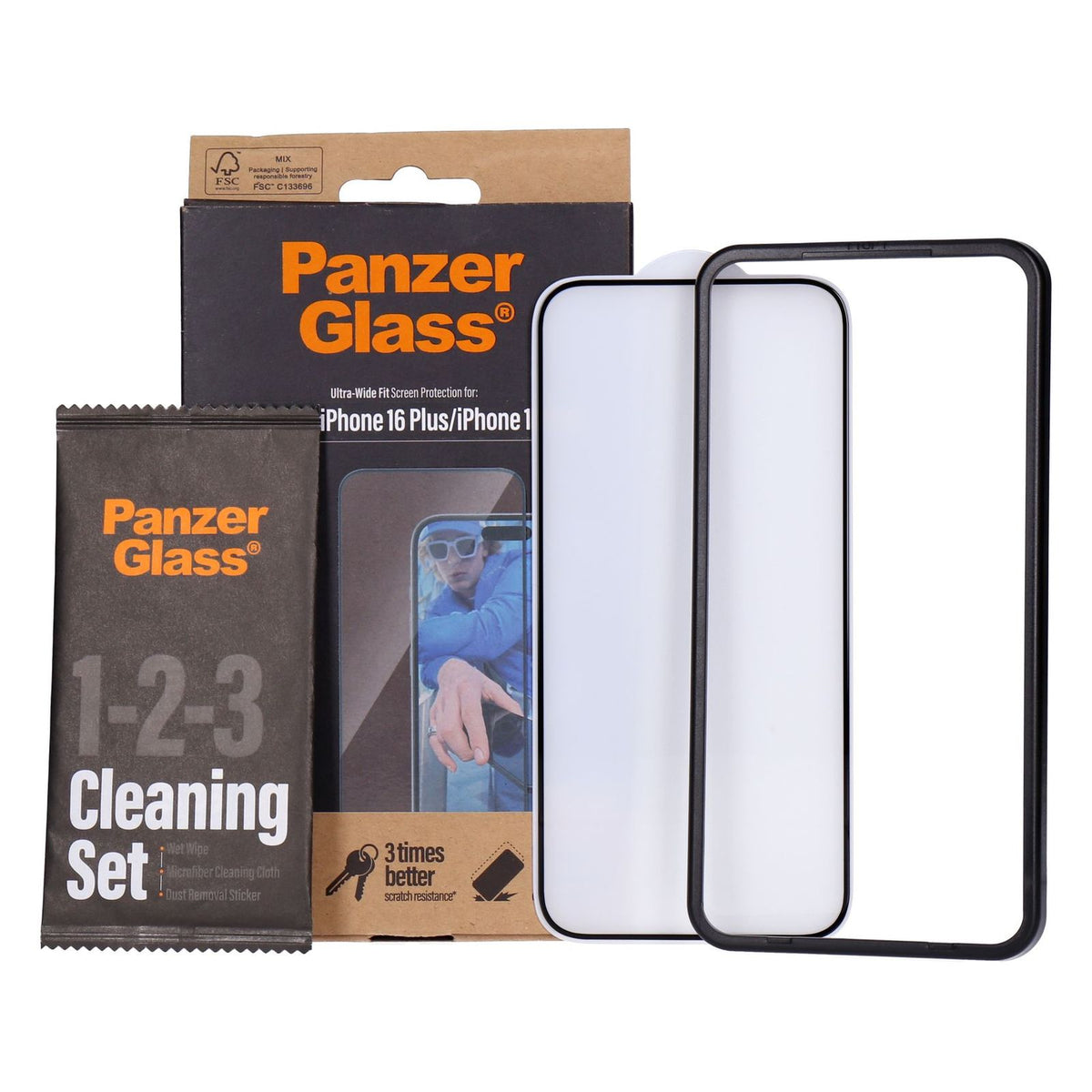Produktbild Displayschutzfolie - PanzerGlass Ultra-Wide Fit Displayschutz passend für Apple iPhone 16 Plus, 15 Plus