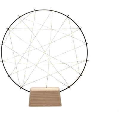 LED Metallsilhouette kleiner Ring mit Holzfuß inkl. Dimmer und an/aus Schalter