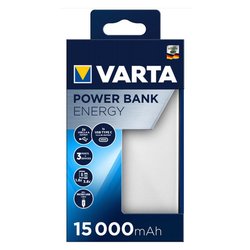 Produktbild Powerbank - Varta Energy 15000 Akkuladegerät Lithium Polymer (LiPo) 15000 mAh Schwarz, Weiß