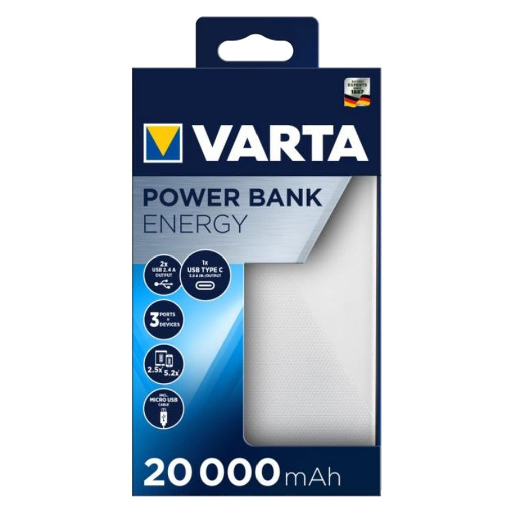 Produktbild Powerbank - Varta Energy 20000 Akkuladegerät Lithium Polymer (LiPo) 20000 mAh Schwarz, Weiß