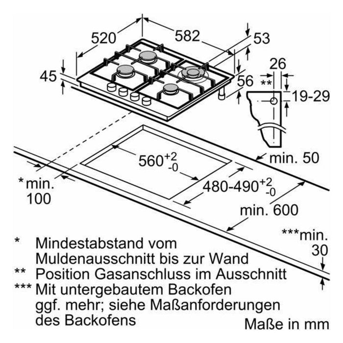Siemens EC6A5HB90D Kochfeld Schwarz, Edelstahl Integriert Gaskochfeld 4 Zone(n)