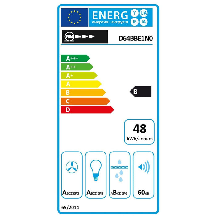 Neff D64BBE1N0 Dunstabzugshaube Wandmontiert Edelstahl 580 m³/h A - DBBE641N