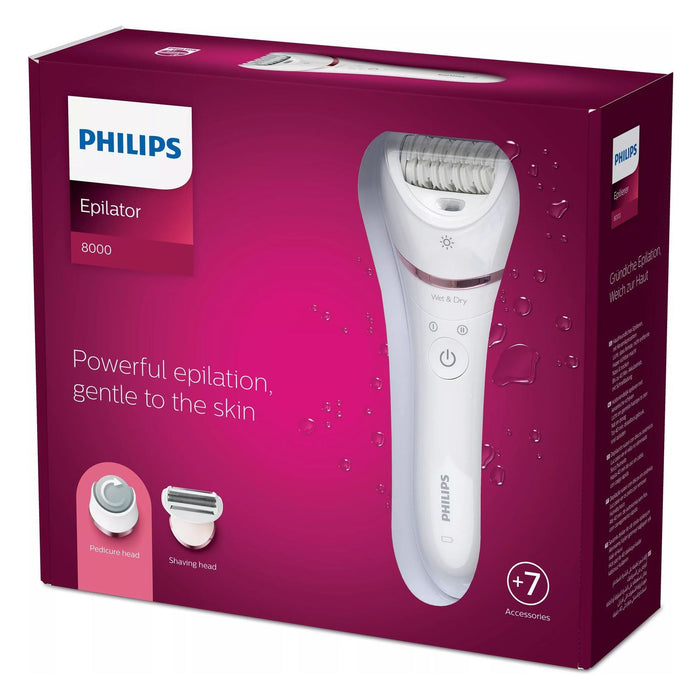 Philips Epilator Series 8000 BRE730/10 Akku-Epilierer Wet & Dry Weiß, Pink