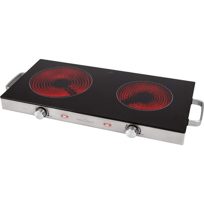 PC-DKP 1211 Doppel-Kochplatten 64 cm 2-Zonen 2800 W Schwarz, Edelstahl