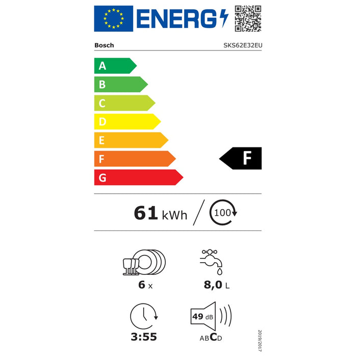 Bosch Serie 4 SKS62E32EU Spülmaschine Freistehend 6 Maßgedecke F