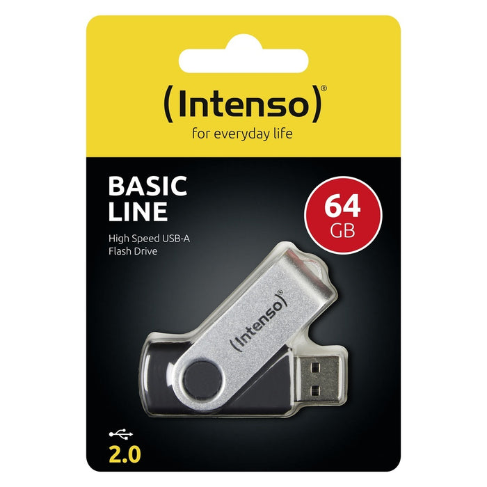 Intenso Basic Line USB-Stick 64 GB USB Typ-A 2.0 Schwarz, Silber