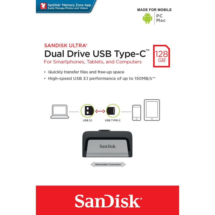 SanDisk Ultra Dual Drive USB Type-C USB-Stick 128 GB USB Type-A / USB Type-C 3.2 Gen 1 (3.1 Gen 1)