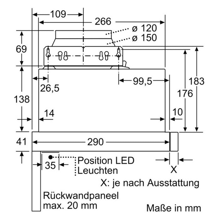 Bosch Serie 2 DFL063W56 Dunstabzugshaube Halb eingebaut (Pullout) Metallisch 328 m³/h C