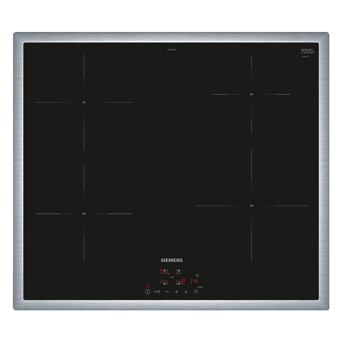Produktbild Induktions-Kochfeld - Siemens iQ100 EH645BEB6E Induktionskochfeld Schwarz, Edelstahl Integriert 60 cm 4 Zone(n)