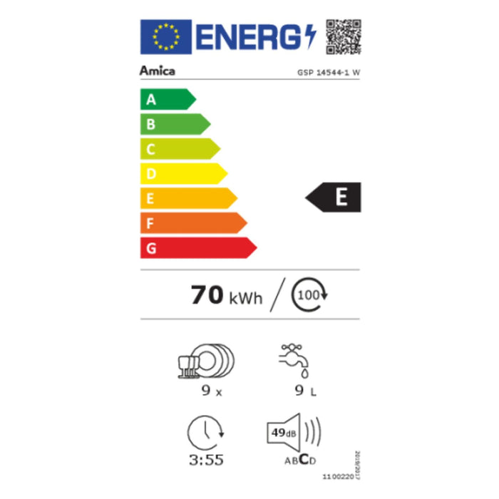 Amica GSP 14544-1 W Geschirrspüler Unterbau 9 Maßgedecke weiß E