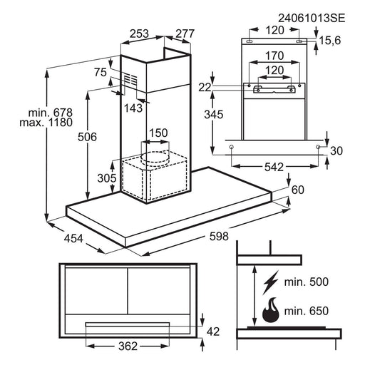 Produktbild Kopffreihaube - AEG GB67D61HL Dunstabzugshaube Wandmontiert Schwarz A 545 m³/h