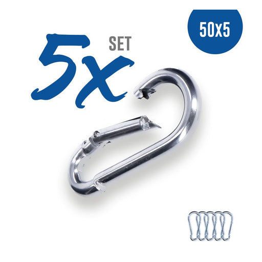 Produktbild Allzweck-Karabiner - 5x Karabinerhaken 50x5 mm Stahl verzinkt DIN5299 C-Form (Birne) rostfrei Schnapphaken bis 120Kg