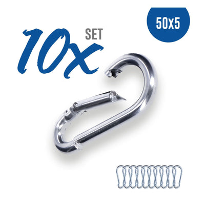 10x Karabinerhaken 5 x 50 mm verzinkt DIN5299 C-Form (Birne) rostfrei Schnapphaken bis 120kg