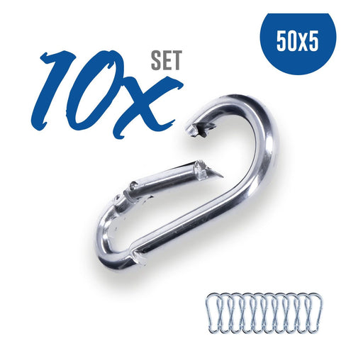 Produktbild Allzweck-Karabiner - 10x Karabinerhaken 50x5 mm Stahl verzinkt DIN5299 C-Form (Birne) rostfrei Schnapphaken bis 120kg