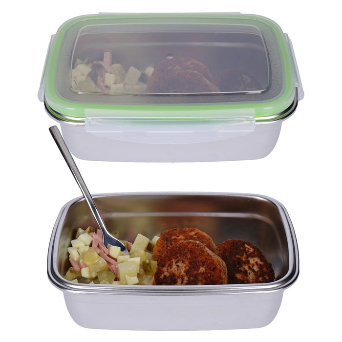 TP 2er Set Frischhaltedosen, Lunchbox aus 18/10 Edelstahl luftdicht mit Klick- Deckel 850 + 1800ml