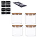 TP 4er Set Vorratsglas mit Bambusdeckel und 8 Kreidetafel- Sticker (4 x 500ml)