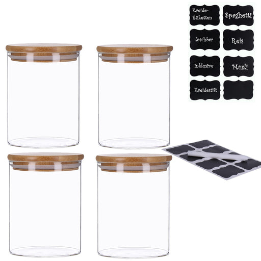 Produktbild Vorratsglas - TP Vorratsgläser 4er Set mit Bambus Deckel, luftdichte Behälter inkl. Etiketten, 4 x 700 ml